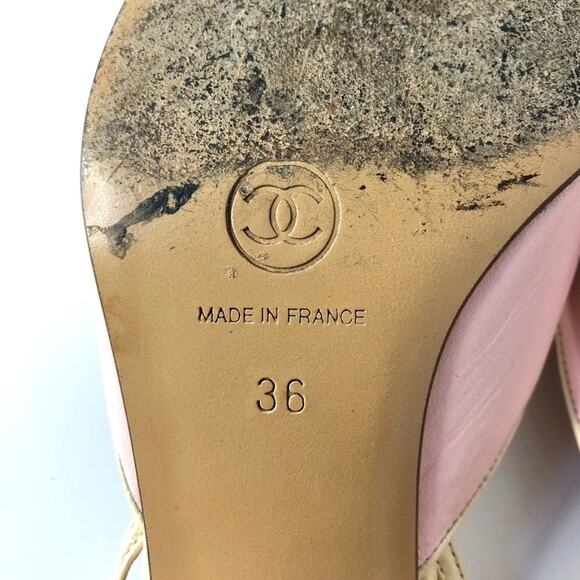 Vintage Chanel Pastel Pink Cap Toe Slingback Kitten Heel Pointed Toe Pumps 36 - Picture 10 of 11